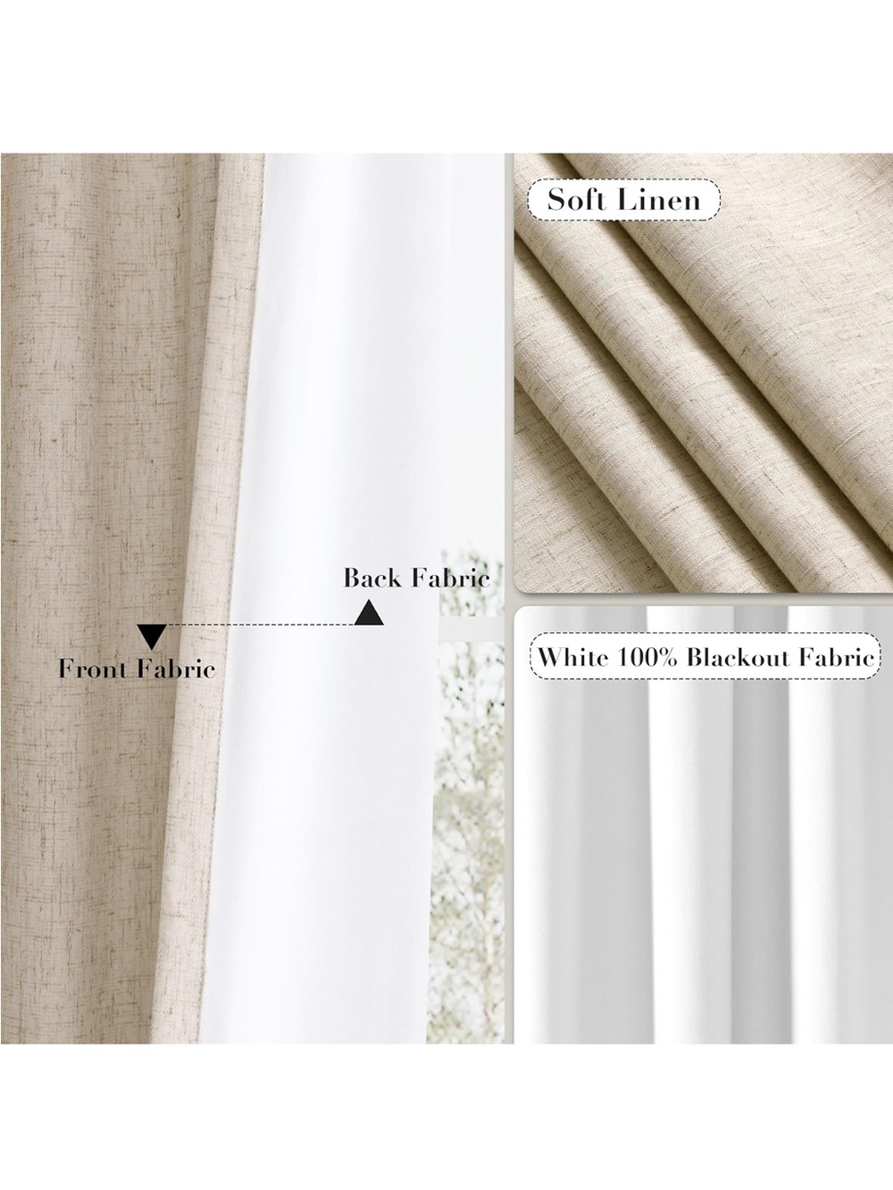 Neutral Beige Blackout Curtain Panels - 2 panels 40” x 108” - Picture 3 of 6